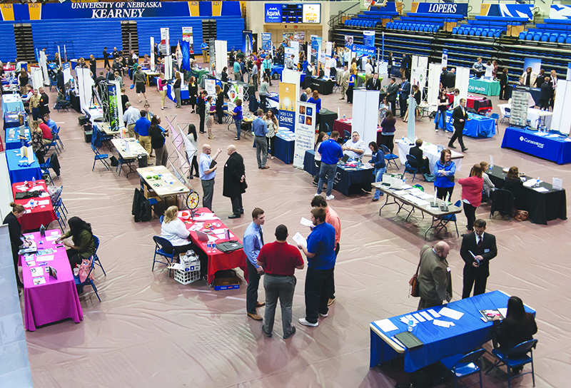 Photo by Todd Rundstrom Nearly 350 students explored some of the options available to them after graduation by getting information from companies looking to hire as well as graduate schools accepting applications.