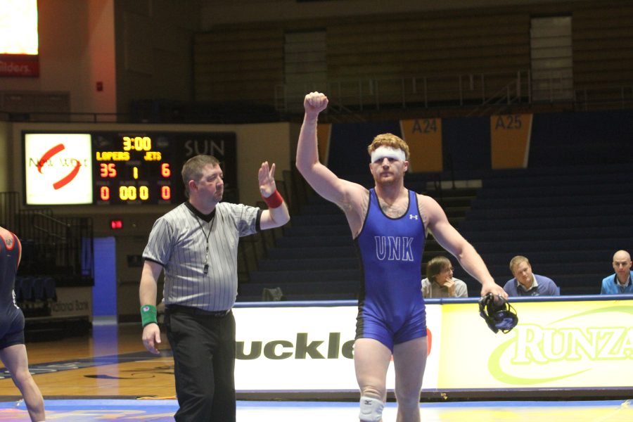 Trey+Schlender%2C+a+sophomore+health+and+P.E.+K-12+major+from+Kearney%2C+defeats+his+opponent+by+fall%2C+earning+UNK+6+team+points.+UNK+beats+Newman+University+for+the+conference+championship+45-6.