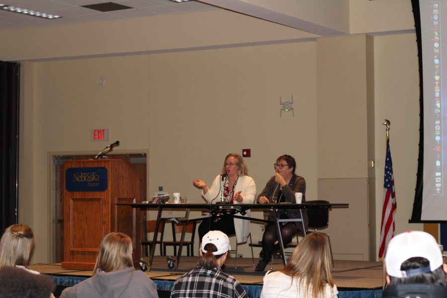 Dr. Jessica Graybill and Dr. Diane Hirshberg talk about education and community in the Arctic to students as part of last week’s World Affairs conference.