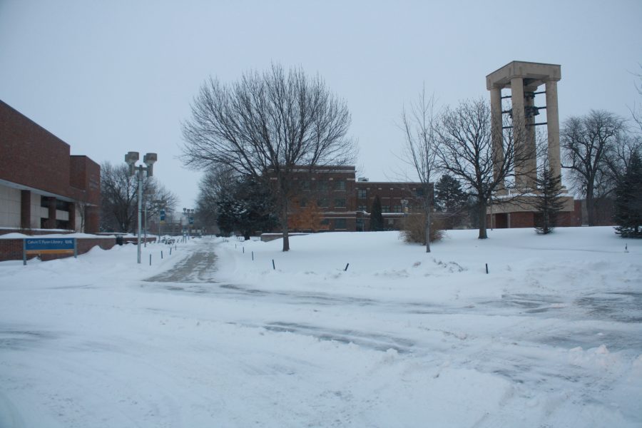 UNKs campus covered in snow.