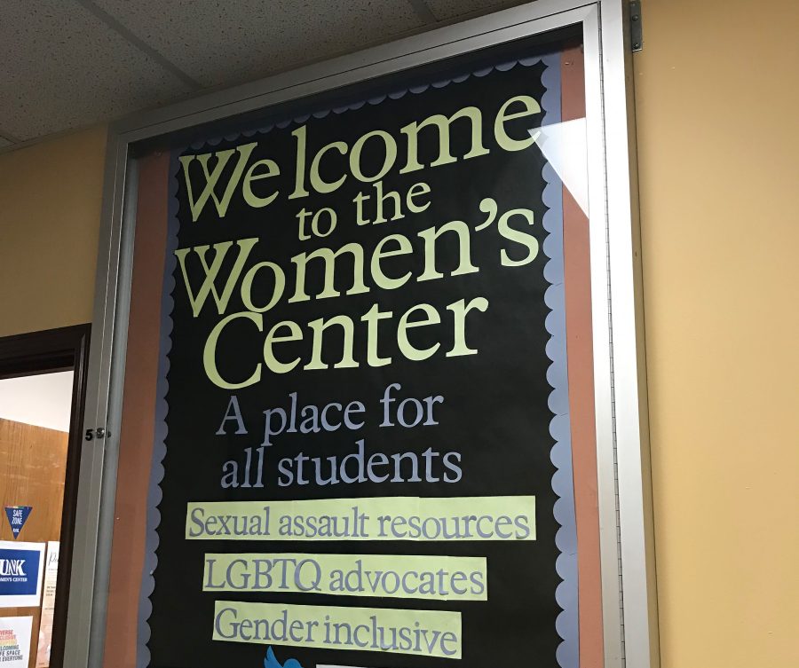 Posted outside UNK’s Women’s Center in Student Affairs, this board serves as an official welcome to all students. Photo by Kosuke Yoshii