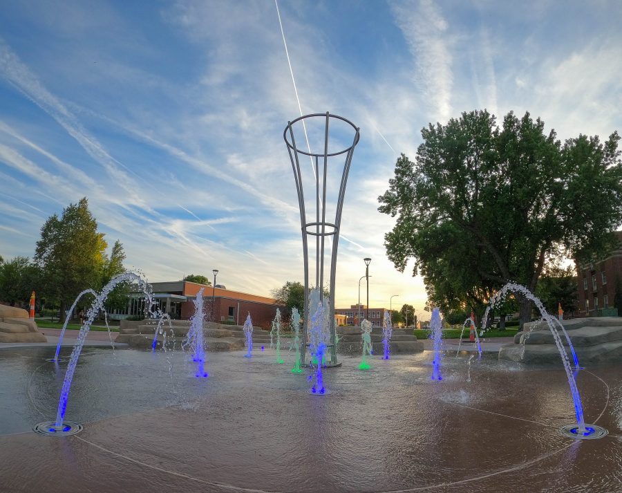 The new Cope Fountain features a splash pad, a change from the previous design.