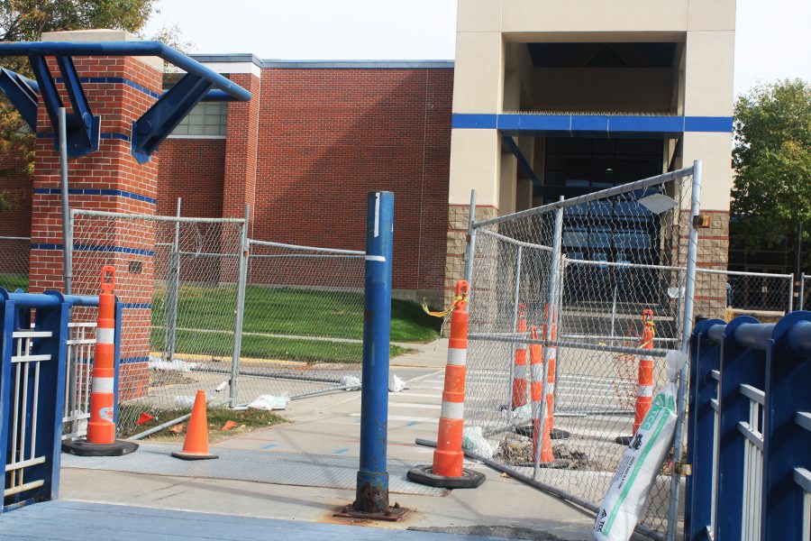 Gates+and+cones+have+been+placed+by+the+health+and+sports+center+to+begin+construction.