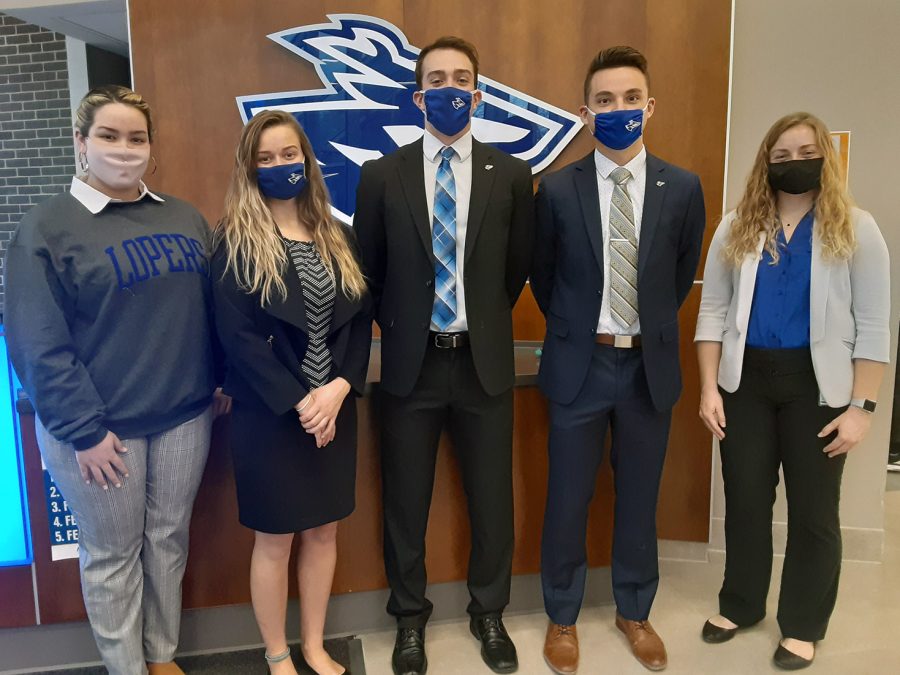 Maria Garcia Quintana, Tristan Larson, Noah Limbach, Ryan Woitalewicz, Grace Tolstedt and Tatum Vondra (not pictured) will serve as the student government’s executive branch.