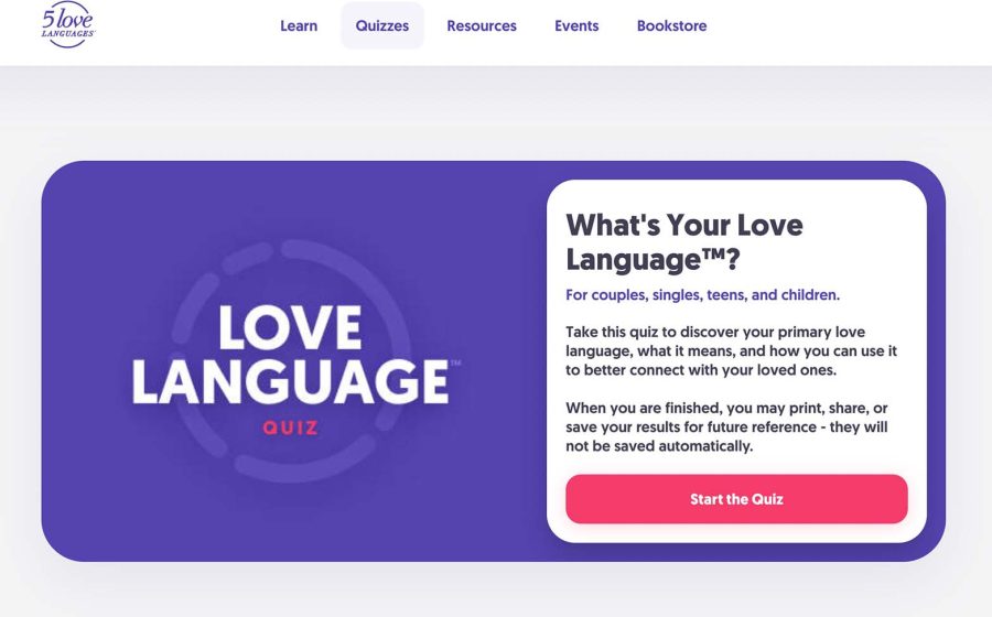 5 LOVE LANGUAGES ‘5 Love Languages’ offers quizzes to understand personal love languages.