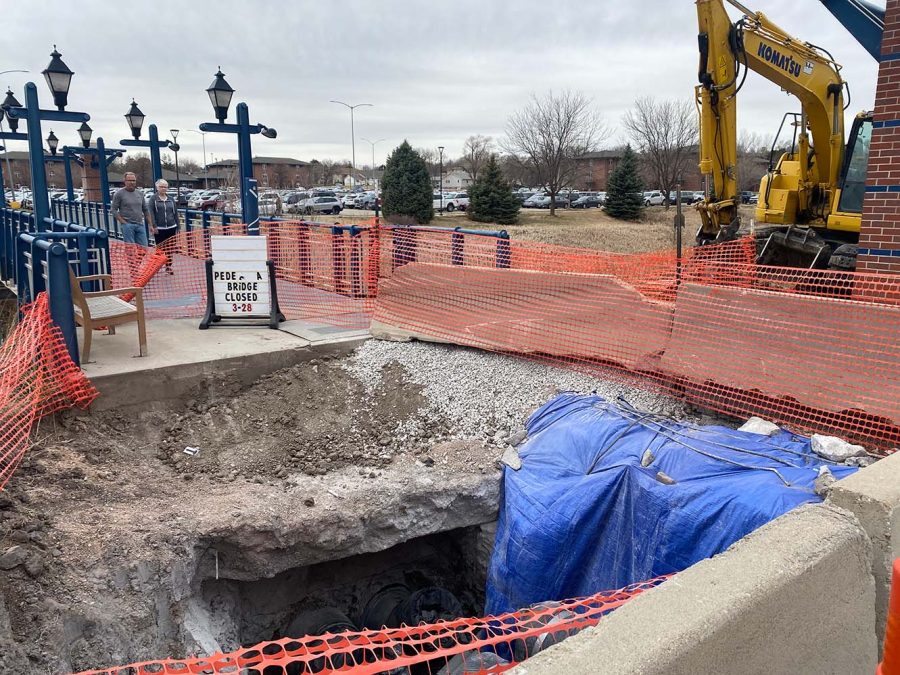 Chilled water pipe leak leads to pedestrian bridge repairs  