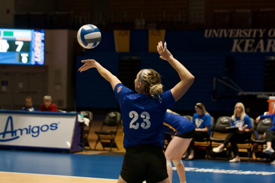 Bailee+Sterling+serves+the+ball+in+UNKs+win+against+Northwest+Missouri+State+-+Photo+by+Nate+Lilla