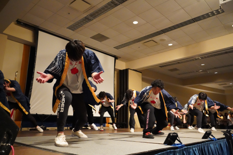 Japanese Association at Kearney spent weeks preparing for the festival including the Soran-Bushi dance, which is a very dramatic and physical dance. Photo by Kolton Maturey / Antelope Staff