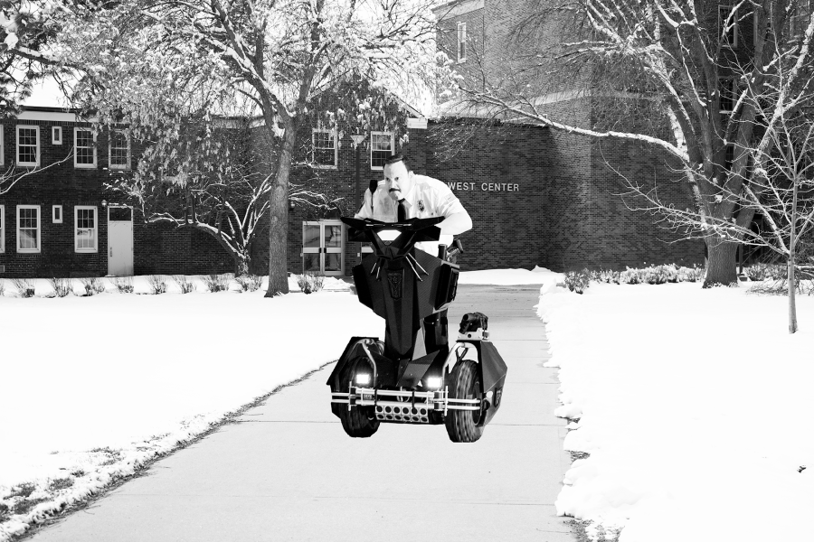 Paul Blart coming to the rescue on the UNK campus. Photo illustration by Antelope Staff