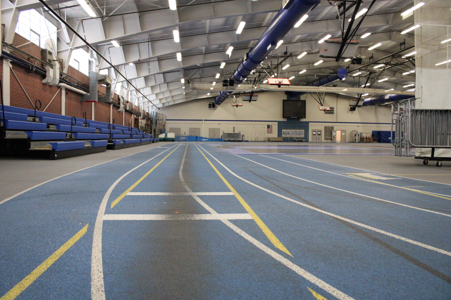 The 160-meter Cushing Coliseum track was last resurfaced 21 years ago. Photo by Shelby Berglund / Antelope Staff