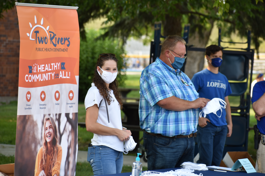 Two Rivers Public Health Department runs a booth at the Blue and Gold Showcase in 2020. Antelope Archive