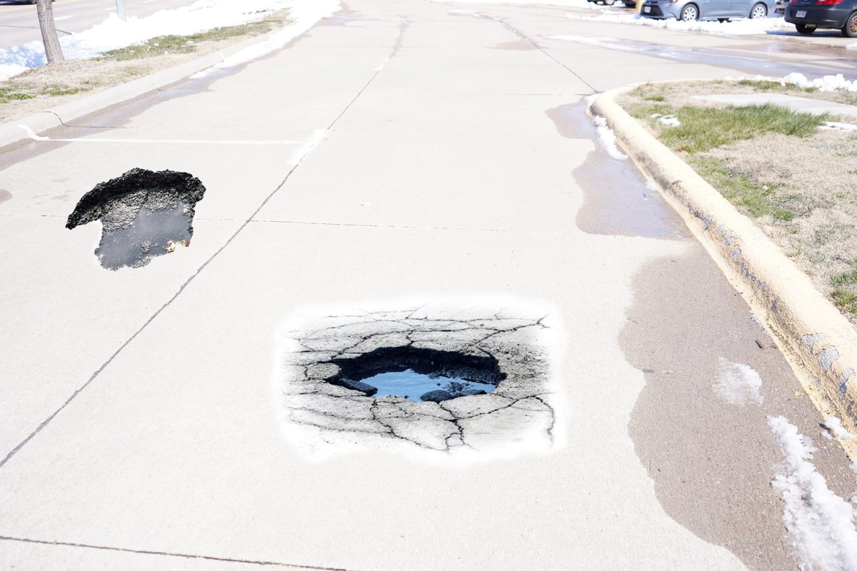 Out of control Louie created potholes in Lot 11. Graphic by Kersie Delaney / Antelope Staff