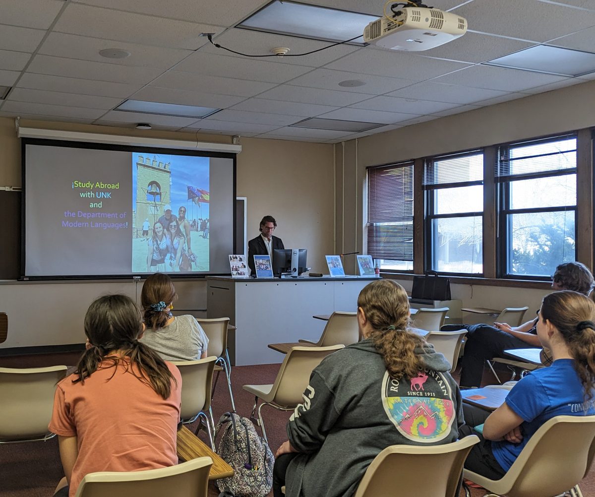 Students gather for a presentation, Study Abroad Information Session, during World Language Week. Photo by Lucas Ratliff / Antelope Staff