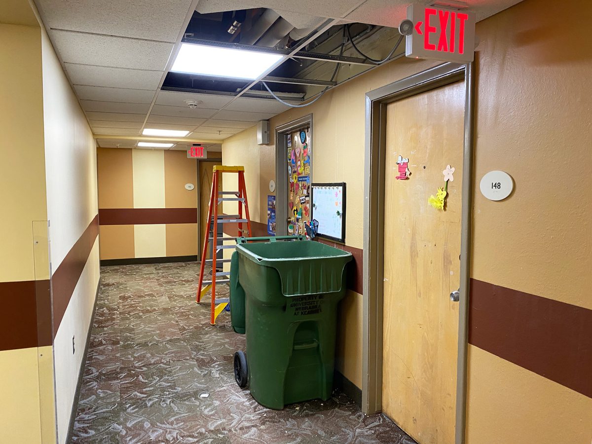 The leak dripped outside a resident assistants room. Photo by Jenna Heinz / Antelope Staff