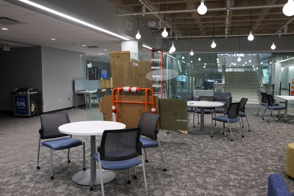 On the main floor of the library, this open space provides many seating options and a good studying environment for students. Photo by Jenna Heinz / Antelope Staff