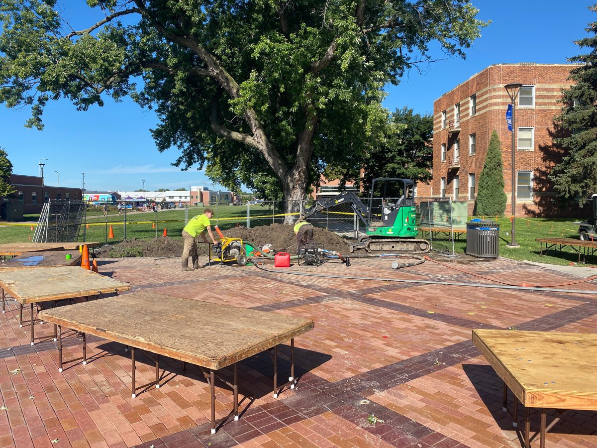 After the water main was repaired, landscaping work began and has yet to be finished. Photo by Jenna Heinz / Antelope Staff