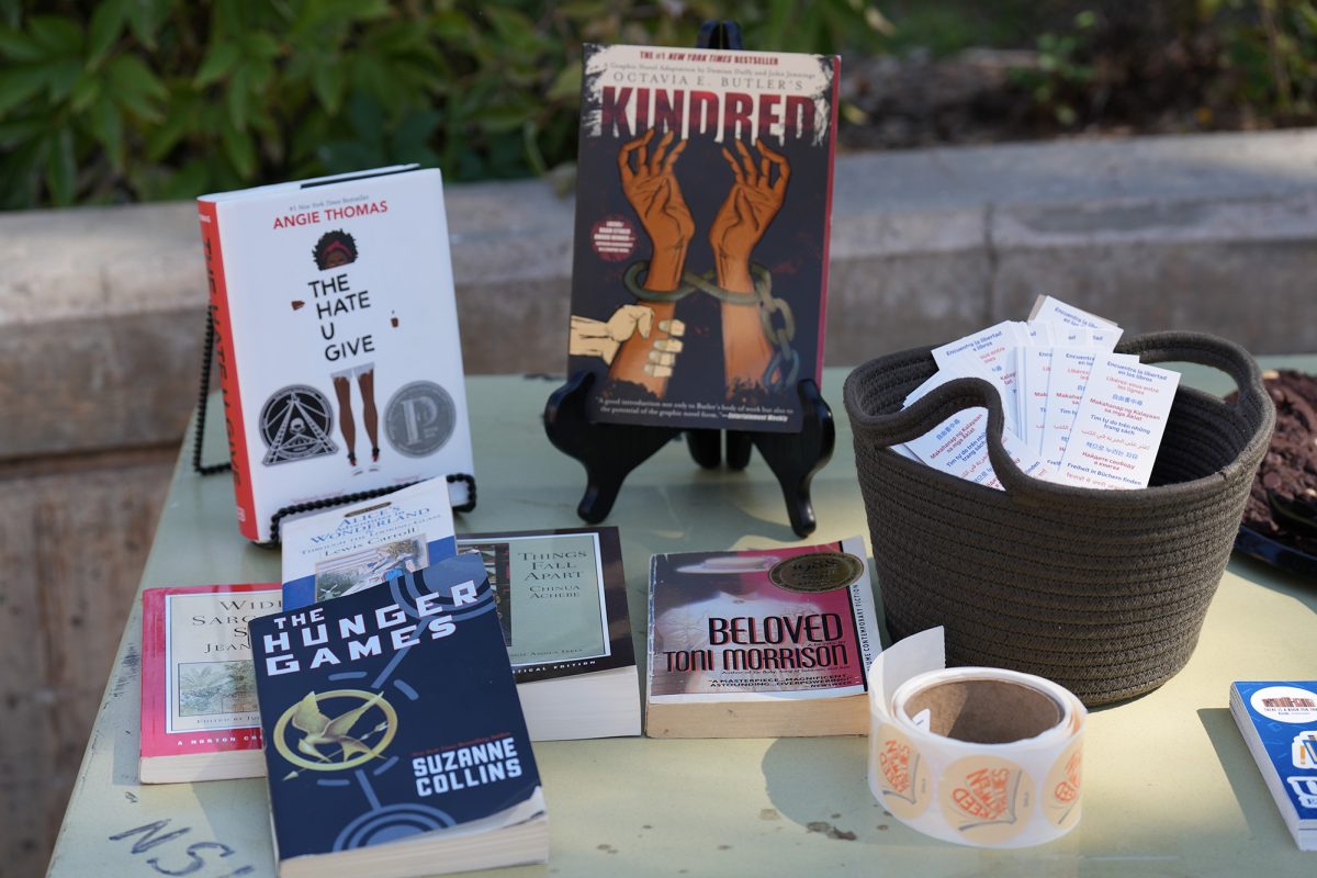 Books were displayed at the Open Mic event on Sept. 27. Photo by Gabby Roche