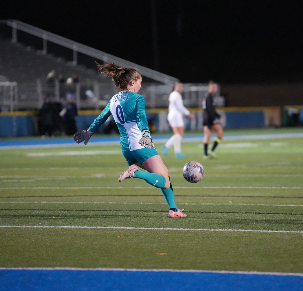 Sophomore goalkeeper Susie Bovaird made six saves in the 1-0 loss to Missouri Western, finishing 2024 with 86. Photo by Jenju Peters / Antelope Staff