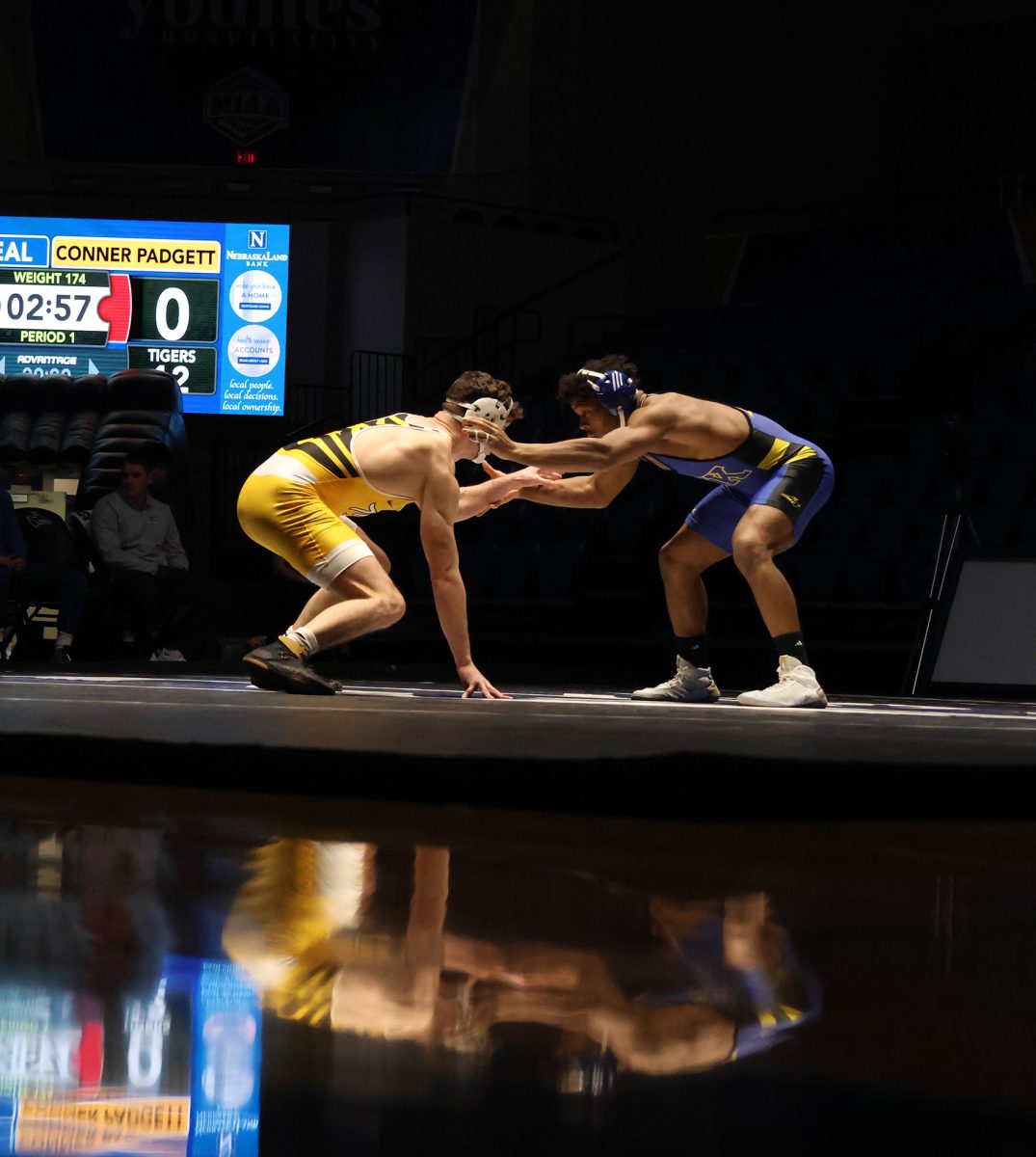 UNK's Jacobi Deal won 9-1 in a major decision against Fort Hays at 174 pounds. Photo by Jenna Heinz / Antelope Staff