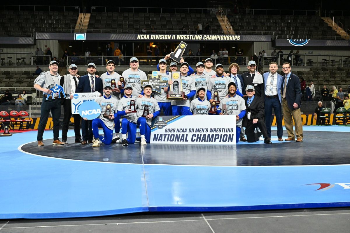 The Loper wrestling team finished with eight of their ten wrestlers as All-Americans at the Division II National Championship. Photo courtesy of UNK wrestling